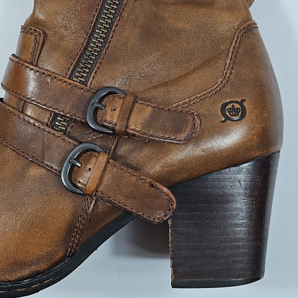 Born Milari Marrone Brown Leather Buckle Strap Tall Knee High Block Heel Boot - Picture 8 of 16